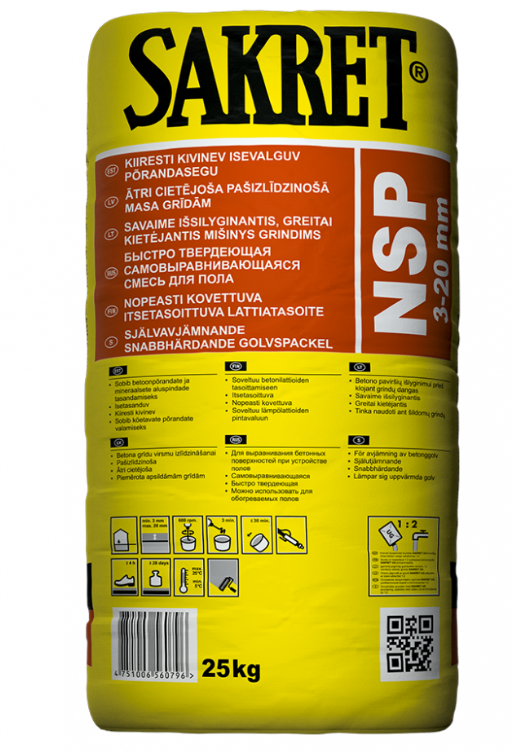 NSP Sakret - Самовыравнивающаяся, быстро высыхающая масса для бетонных полов(3-20 мм), 25кг